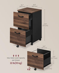 VASAGLE 2-Drawer File Rolling Filing Cabinet Printer Stand - Walnut / Black