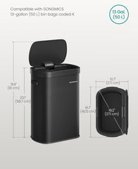 SONGMICS 13 Gal (50 L) Motion Sensor Trash Automatic Garbage Can w/ Soft Close Lid - Black