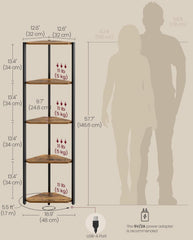 VASAGLE 5-Tier Corner Bookshelf w/ LED Lights Storage Shelf w/ Steel Frame - Brown