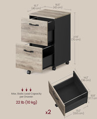 VASAGLE 2-Drawer File Rolling Filing Cabinet Printer Stand - Greige / Black