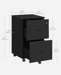 VASAGLE 2-Drawer File Cabinet Locking Filing Rolling Printer Stand w/ Locks - Black