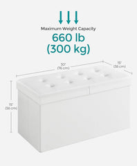 SONGMICS 30" Leather Storage Ottoman Bench w/ Flipping Lid - White