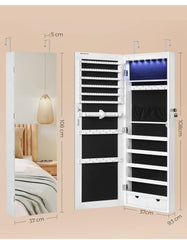 SONGMICS Full Length Mirror Hanging Jewelry Cabinet Wall-Mounted w/ LED Interior Lights - White