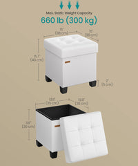 SONGMICS 15" Leather Storage Cube Ottoman w/ Legs - White