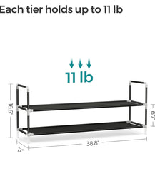 SONGMICS 2-Tier Shoe Rack Storage w/ Metal Frame Non-Woven Fabric Shelves - Black