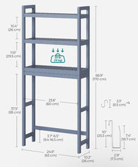 SONGMICS 3-Tier Over Toilet Bathroom Storage Organizer w/ Adjustable Shelf - Gray