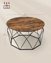 VASAGLE Round Coffee Table Cage Cocktail Table w/ Steel Frame Industrial Style - Rustic Brown / Black