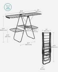SONGMICS Clothes Foldable 2-Level Laundry Drying Rack Free-Standing Airer - Black