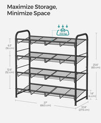 SONGMICS Shoe Rack 4 Tier Metal Storage Shelf - Black
