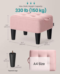 SONGMICS Foot Stool w/ Legs Small Footstool Ottoman Velvet Seat w/ Thick Cushion - Pink