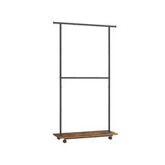 VASAGLE Clothes Clothing Industrial Pipe Style Rolling Garment Rack w/ Shelf - Brown