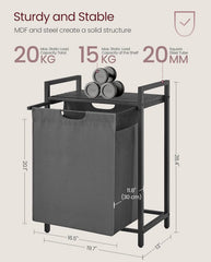 VASAGLE 17.2 Gal (65 L) Laundry Hamper Sorter w/ Pull-Out and Removable Bag - Charcoal Gray