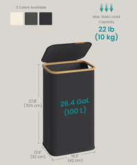 SONGMICS 26.4 Gal Foldable Hamper Laundry Basket w/ Lid - Black
