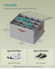 SONGMICS Shoe Organizers Storage Bins Fabric Containers w/ Handles and Clear Cover Set of 2 - Gray
