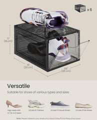 SONGMICS Shoe Boxes Clear Plastic Storage Stackable Sneaker Box Set of 6 - Black