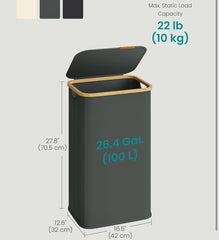 SONGMICS 26.4 Gal Foldable Laundry Hamper Basket w/ Lid - Slate Gray
