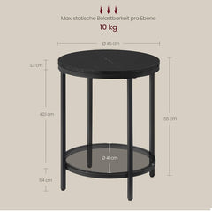 VASAGLE Side Bedside Table 2 Tier Wood Chipboard Tempered Glass - Black