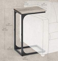 VASAGLE C-Shaped End Small Side Table for Couch Sofa w/ Metal Frame - Greige