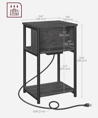 VASAGLE 3-Tier End Table Side Table w/ USB Ports and Outlets - Misty Gray