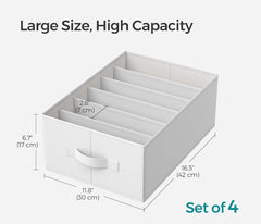 SONGMICS LRG Size Wardrobe Clothes Organizers 6-Compartment Foldable Drawer w/ Handles Set of 4 - White