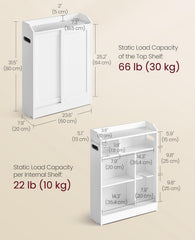 VASAGLE Narrow Storage Slim Floor Cabinet w/ Sliding Doors - White