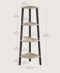 VASAGLE Corner Shelf Stand 4-Tier Bookshelf Ladder Shelf Plant Industrial Style - Greige / Black