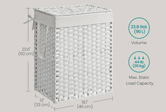 SONGMICS 23.8 Gallon (90 L) Laundry Hamper w/ Lid Rattan Clothes Basket w/ Lid - White