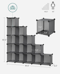 SONGMICS Cube Storage Organizer Book Shelf Closet Organizers Set of 16 Plastic Cube - Gray