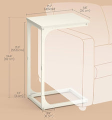 VASAGLE C-Shaped End Table Small Side for Couch Sofa w/ Metal Frame - Cream White
