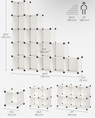 SONGMICS Cube Storage Organizer Book Shelf Closet Organizer Set of 16 Plastic Cubes - Cream White
