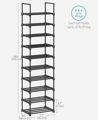 SONGMICS Shoe Rack 10-Tier Organizer Metal Storage Shelf - Black