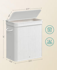 SONGMICS 26.4 Gal Laundry Hamper Bamboo Basket w/ Lid and Handles - White