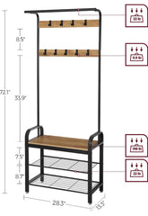 VASAGLE Coat Rack Hall Tree with Shoe Bench Entryway w/ Coat Rack - Honey Brown