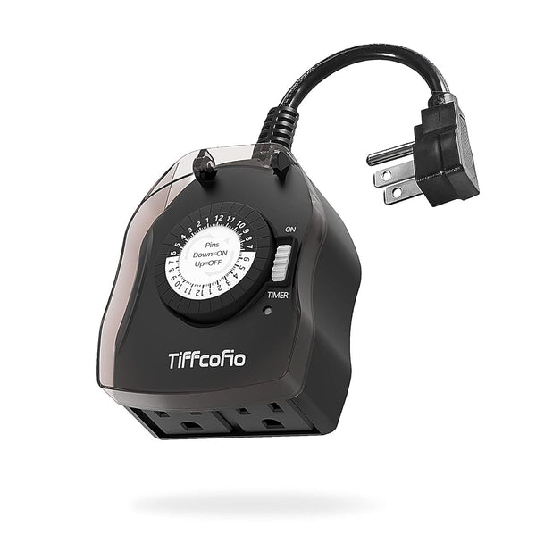 Tiffcofio Outdoor Weatherproof Mechanic Coutdown Timer w/ Two Outlets - Black