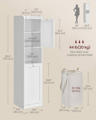 VASAGLE Tall Bathroom Storage Cabinet Storage Unit w/ Removable Laundry Basket - White