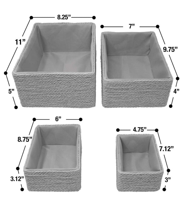 SORBUS 4pk Storage Woven Basket - Gray
