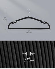 SONGMICS Velvet Non-Slip Clothes Coat Hangers w/ Wide Shoulder Notches Set of 50 - Black