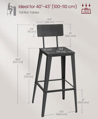 VASAGLE 29.1" Tall Counter Bar Chairs Stools Height Stools Barstools w/ Back Set of 2 - Black