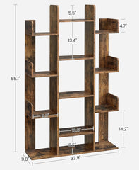 VASAGLE Bookshelf Tree-Shaped Bookcase w/ 13 Storage Shelves - Brown * open box *
