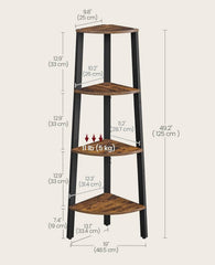 VASAGLE Corner Shelf Stand Corner Bookshelf Industrial Ladder - Brown