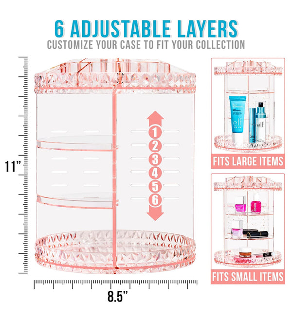 SORBUS Rotating 360 Makeup Organizer Clear Acrylic - Pink