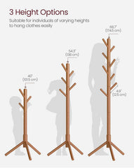 VASAGLE Solid Wood Free Standing Tree-Shaped Coat Rack w/ Hooks - Camel Brown
