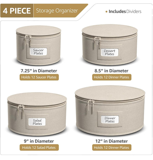 SORBUS 4pk Stackable Dinnerware Fine China Dish Plates Storage - Beige