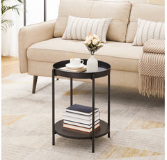 VASAGLE End Side Table 2-Tier Sofa Table w/ Removeable Tray - Black