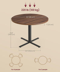 VASAGLE Dining Small Round Kitchen Table Farmhouse - Somber Walnut