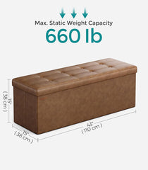SONGMICS 43" Leather Folding Storage Bench Ottoman w/ Storage - Coffee Brown