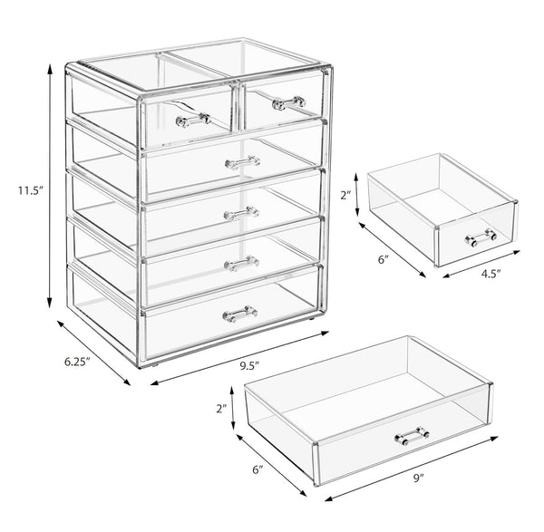 SORBUS Clear Acrylic Makeup Vanity Desk Organizer (4x Large 2x Small Drawer)