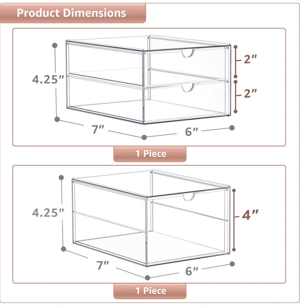 SORBUS 2pk Clear Acrylic Makeup Storage Organizer Stackable Bins