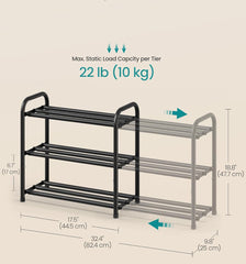 SONGMICS Expandable Shoe Rack Adjustable Organizer Storage Shelf - Black