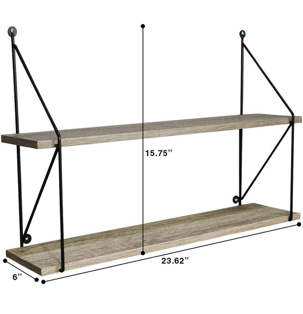 SORBUS Decorative Floating Shelf with Metal Brackets 2-Tier - Grey